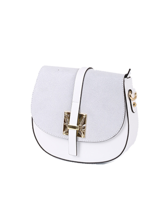 Italian Strap Tab Leather Saddle Bag-White side