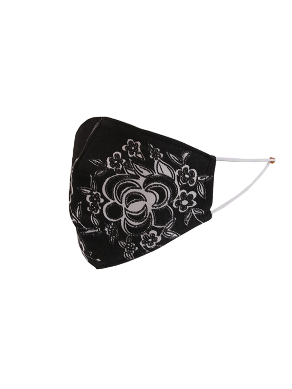 Made In Italy Flower Print Reusable Cotton Denim Face Masks-Black side