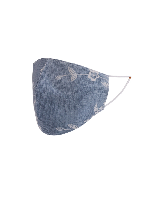 Made In Italy Flower Print Reusable Cotton Denim Face Masks-Denim side