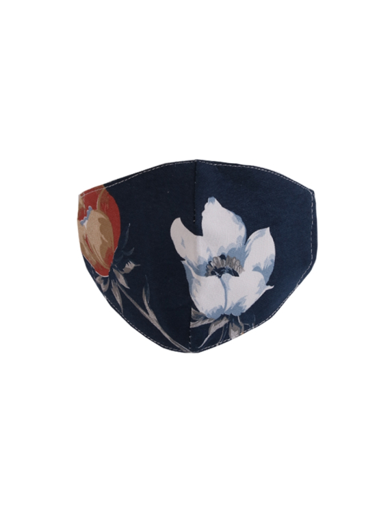 Made In Italy Tulip Print Cotton Denim Face Masks-Navy