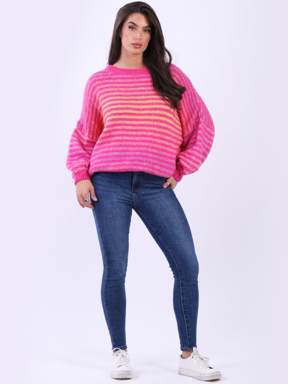 Chunky Knit Multi Striped Baggy Wool Jumper