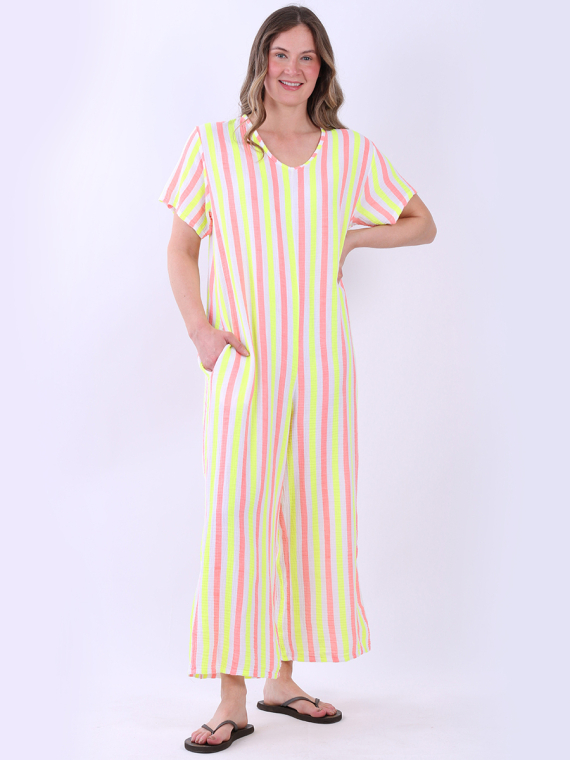 Stripe Print Cotton Jumpsuit