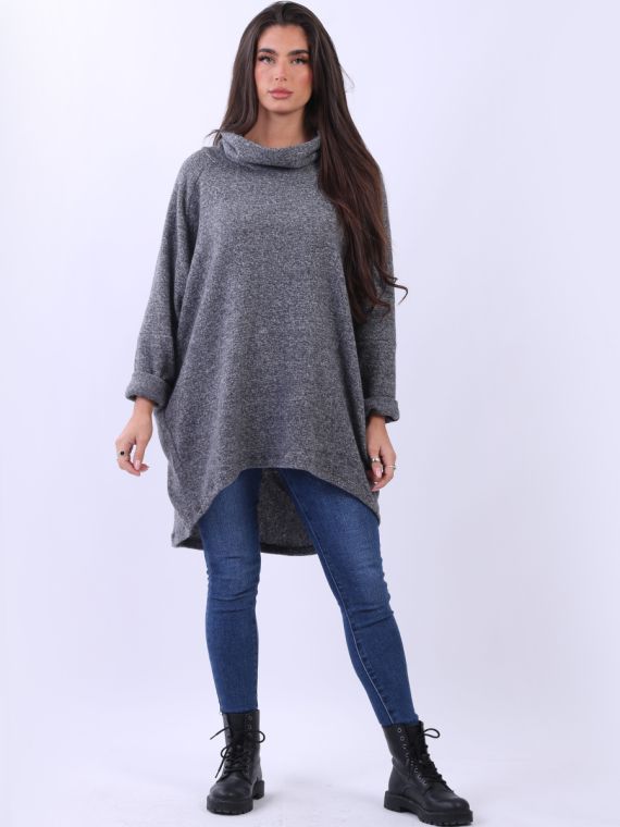 Cowl Neck Solid Cotton Lagenlook Winter Tunic