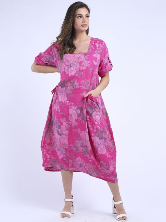 Italian Floral Linen Lagenlook Dress