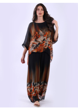 Italian Double Layered Batwing Floral Silk Top