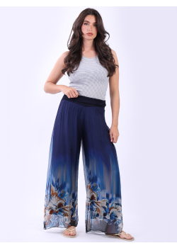 2 Layered Wide Leg Floral Silk Pants