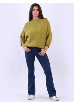 Ribbed Trim Woolen Knit Crop Baggy Jumper