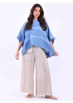 Oversized Vintage Wash Stripy Linen Batwing Top