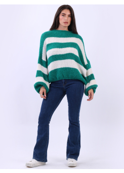 Drop Shoulder Stripy Knit Crop Wooly Jumper