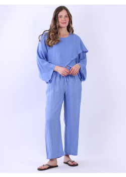 Solid Raw Edge Crossover Batwing Crop Top