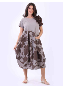 Oversized Camouflage Print Panel Cotton Dress 