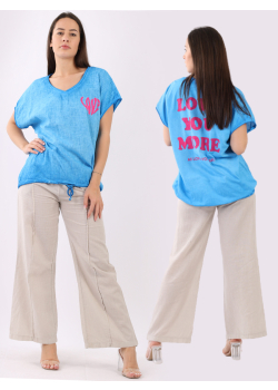 Ladies Linen Love Quote Print Baggy Top