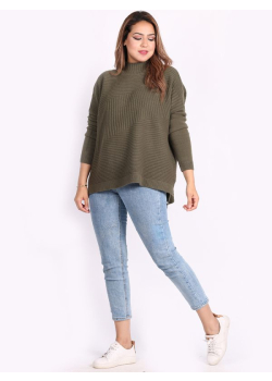  Plain Knitted Funnel Neck Lagenlook Baggy Jumper