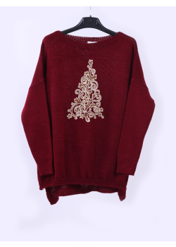 Ladies Crochet Xmas Tree Baggy Knit Jumper