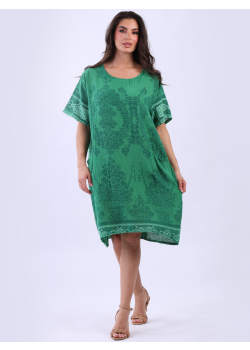 Digital Print Women Lagenlook Midi Cotton Dress