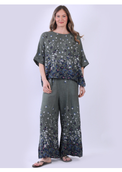 Floral Print Linen Lagenlook Crop Top
