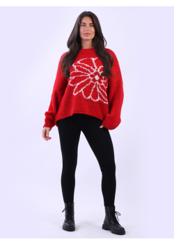 Wool Knitted Crop Floral Baggy Jumper