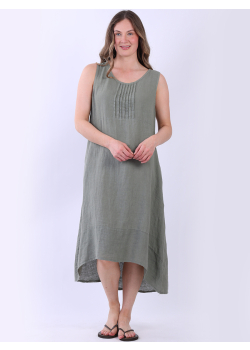 Pleated Plain Linen Lagenlook Sleeveless Dress