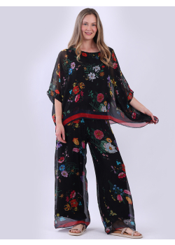 Double Layered Silk Batwing Floral Top