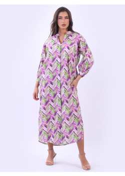 Abstract Geometric Cotton Lagenlook Shirt Dress