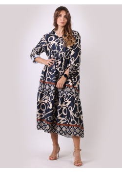 Abstract Print Ladies Lagenlook Tiered Maxi Dress