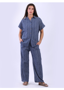 Ladies Front Button Stripy Print Shirt