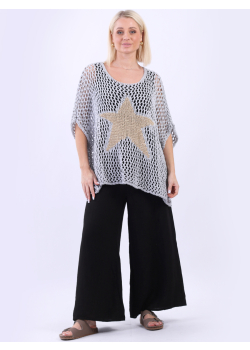 Star Knit Crochet Loose Fit Cotton Top