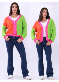 Multi Color Block Knit Crop Cardigan