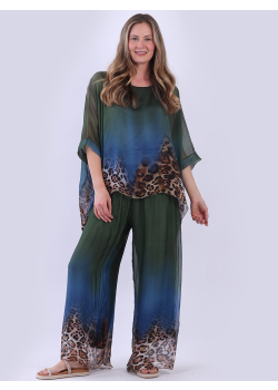 2 Layered Contrast Leopard Print Silk Tunic Top