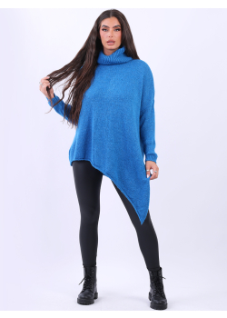 Asymmetrical Cowl Neck Batwing Oversized Woolen Jumper