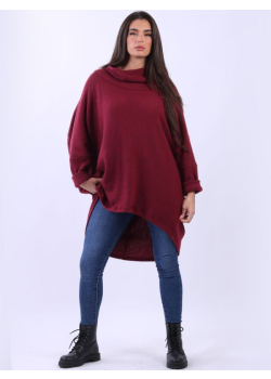 Cowl Neck Solid Cotton Lagenlook Winter Tunic