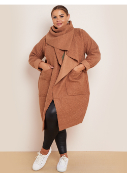 Cowl Neck Woolen Oversized Lagenlook Coat (Plus Size)