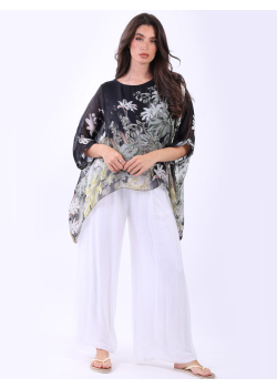 Ladies Floral Print Batwing Silk Tunic Top