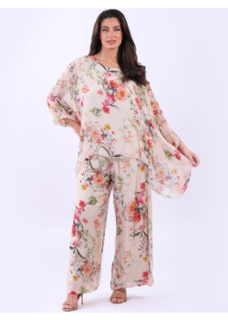 Floral Print Two Layered Silk Tunic Top