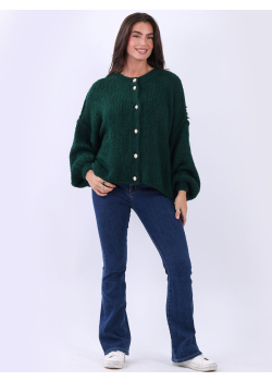 Solid Button Down Lagenlook Woolen Knit Cardigan