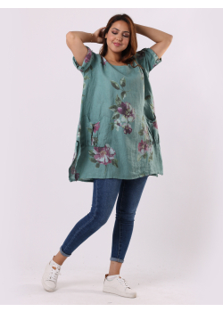 Italian Floral Linen Tunic Top