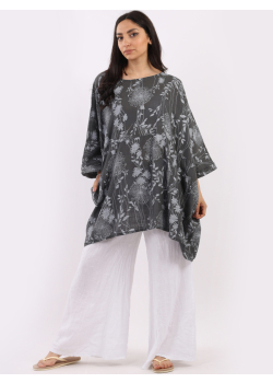 Floral Print Batwing Cotton Tunic Top