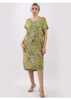 Italian Floral Print Linen Lagenlook Dress