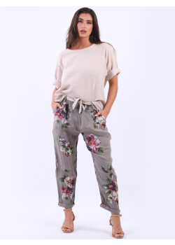 Italian Floral Print Linen Trouser