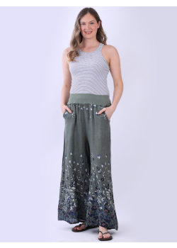 Wide Legs Linen Floral Trouser