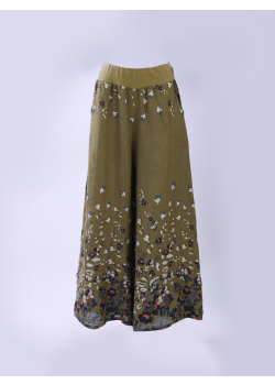 Wide Legs Linen Floral Trouser