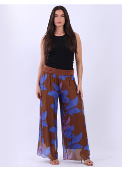 Floral Print Silk Wide Leg Trouser