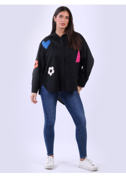 Heart & Flower Applique Cotton Baggy Top