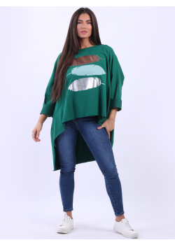 Foil Feather Batwing Plus Size Cotton Tee