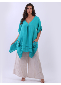 Front Pockets Linen Tunic Top  