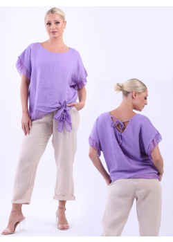 Ladies Linen Knotted Hem Crop Top