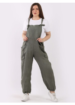 Linen Front Pocket Ladies Lagenlook Dungaree