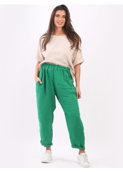 Women Plain Loose Fit Linen Slouchy Trouser