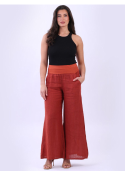 Ladies Plain Linen Wide Leg Palazzo Trouser