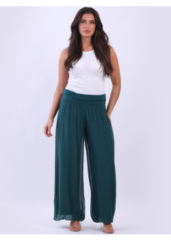 Ladies Plain Wide Leg Silk Palazzo Trouser